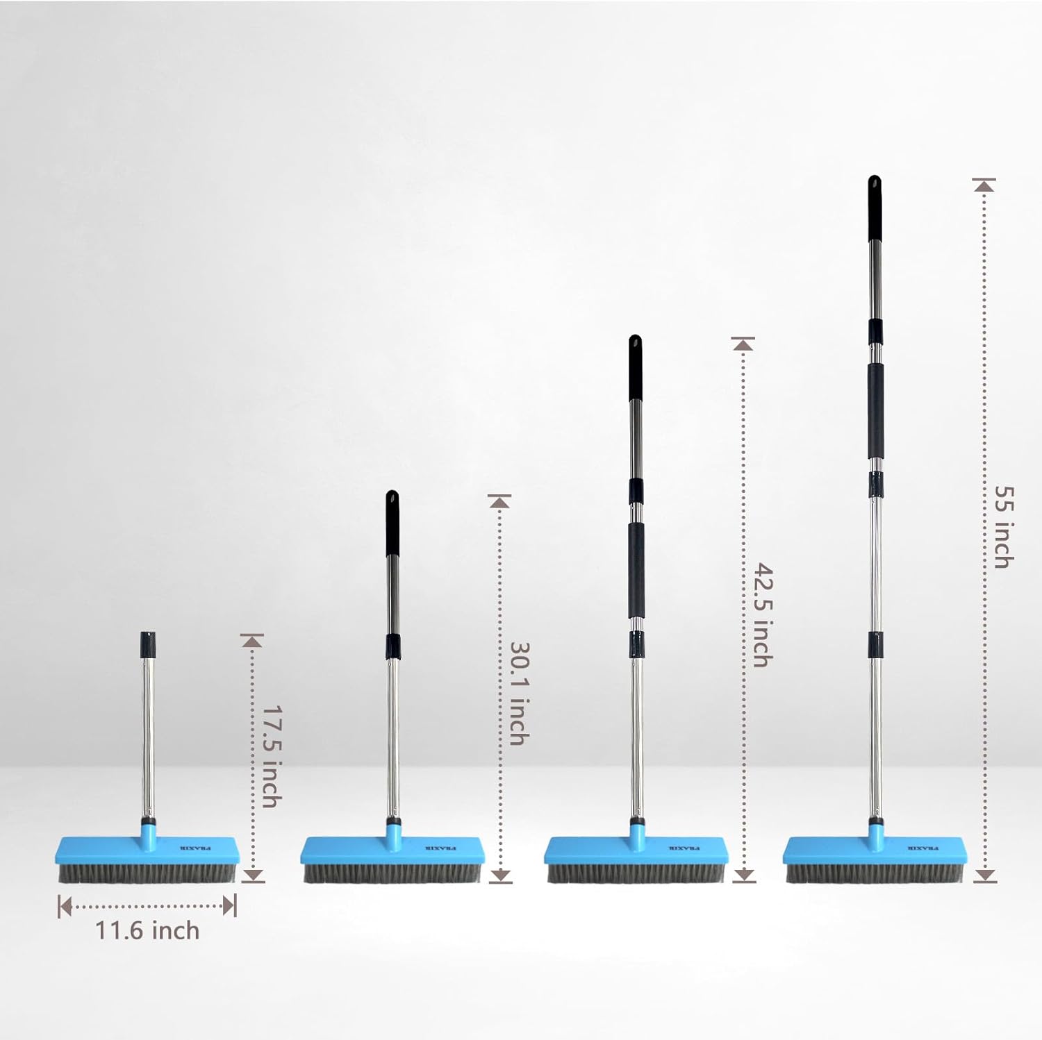 Stainless Steel Wire Broom Deck Scrubber Brush with 55” Adjustable Length Sturdy Long Handle, Stainless Steel Outdoor Broom for Cleaning Moss Concrete Floors Grout Gardens Patios