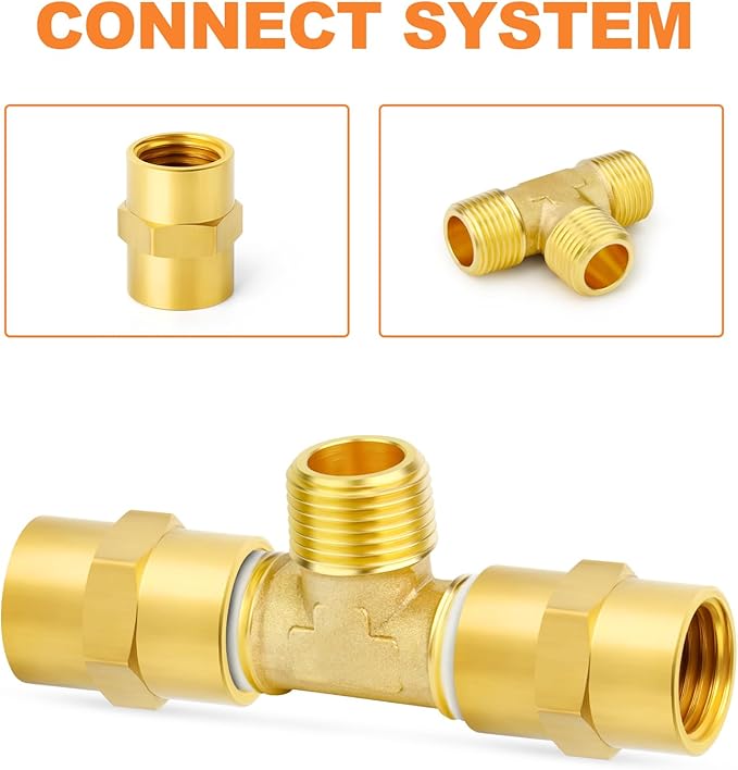 GASHER 5PCS Brass Male Tee Pipe Fitting T Adapter, 3 Way Brass Fitting 1/8" x 1/8" x 1/8" NPT T Fitting