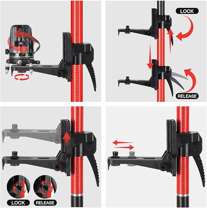 13.7 Ft./4.2M Professional Lasers Level Pole with Tripod, Adjustable Telescoping Pole for Leveling Tools, Multi-functional Fine-tuning Bracket with 1/4” and 5/8” Thread Adapters, Includes Carrying Bag