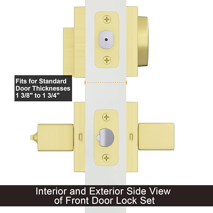 Haidms 2 Pack Gold Exterior Door Lock Set, Front Door Handle and Deadbolt Set, Gold Entry Door Locksets with Deadbolt, Heavy Duty Zinc-alloyed Front Door Lock Set