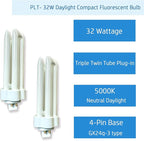 6pack PLT 32W Triple Tube Fluorescent Light Bulb, 5000K Bright White Daylight 4-Pin GX24-3 Type Base，High Transparency CRI 86
