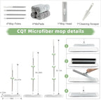 CQT Commercial Flat Microfiber Floor Mop Cleaning System 18" Inch Wet Dry and Dust Hardwood with 4 Washable Pads Cleaner for Laminate Tile Stainless Steel Handle and Extension (PT12-WET)