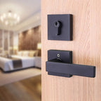 4 Pack Keyed Entry Door Lock with Deadbolt Set, Reversible Passage Lever and Keyed Alike Double Cylinder Deadbolt, Matte Black Square Handleset for Bedroom, Front Door
