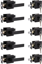5 Pack Keyed Entry Door Lock with Deadbolt Set, Reversible Passage Lever and Keyed Alike Double Cylinder Deadbolt, Matte Black Square Handleset for Bedroom, Front Door