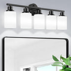 5-Light Bathroom Light Fixtures, E26 Base Vanity Lights for Mirror with Textured Milky White Glass Shade, Modern Kitchen Light Fixtures Wall Sconce Light - Black