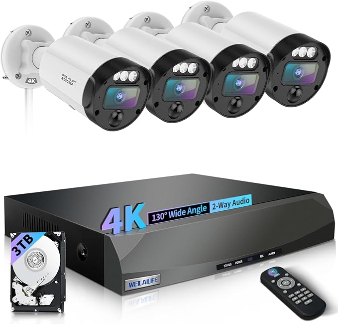 【130° Ultra Wide-Angle & 90 Days Storage】 Outdoor Wired Security Camera System, Wired Home Security Camera System, Home Video Surveillance System