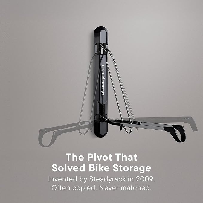 Steadyrack Bike Rack for Road Bikes - The Original Wall Mounted Vertical Bike Storage - Fits Narrow Tires - Space Saving Pivot Design - Heavy-Duty Steel Rack for Indoor Garage, Apartment or Home Use