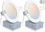 2 Pack Recessed Lighting 4 Inch with Junction Box, 2700K/3000K/4000K/5000K/6000K Dimmable Flush Mount Ceiling Light, 9W 850lm Canless Recessed Lighting-ETL and Energy Star Certified