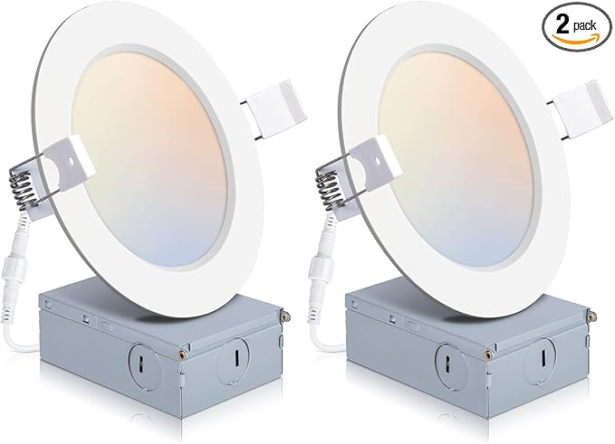 2 Pack Recessed Lighting 4 Inch with Junction Box, 2700K/3000K/4000K/5000K/6000K Dimmable Flush Mount Ceiling Light, 9W 850lm Canless Recessed Lighting-ETL and Energy Star Certified