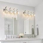 Crystal Vanity Lights 4-Light Chrome Bathroom Vanity Lights Modern Crystal Bathroom Light Fixtures Over Mirror 32.67" Long Vanity Light for Bathroom