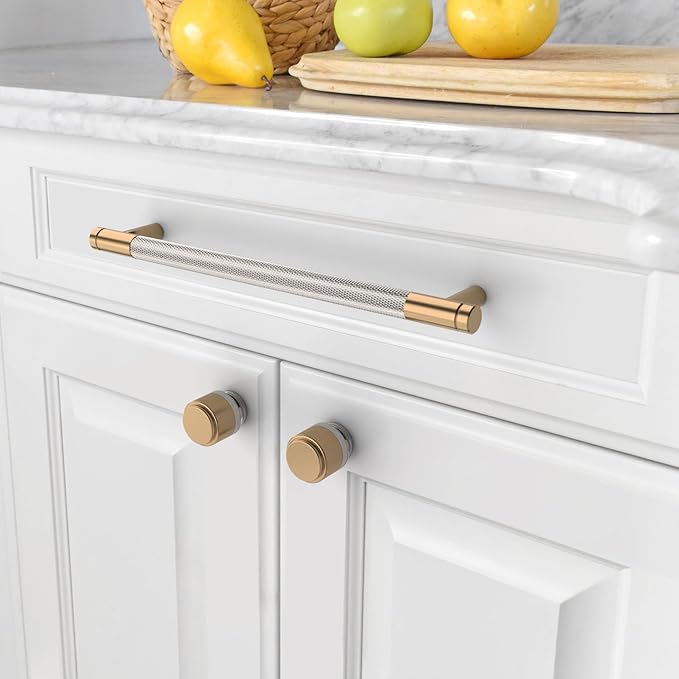 Amerdeco 10 Pack Champagne Bronze and Brushed Nickel Knurled Cabinet Pulls 7.5 Inch Hole Center to Hole Center Kitchen Cabinet Handles for Drawer Dresser, Cupboard and Wardrobe ZH0040