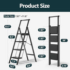WOA WOA 4 Step Ladder, Foldable Ladder with Wide Pedals and Handle, Sturdy Ladders for Home and Kitchen with Anti-Slip Feet, Supports up to 330 lbs - Black