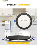 Ensenior 6 Pack 6 Inch LED Recessed Light, Dimmable, 2700K-5000K 5CCT, 1200LM High Brightness, 12W 120V, Damp Rated, Ultra-Thin Canless Wafer Light, Black - ETL & FCC & IC