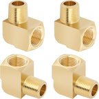 KOOTANS 4pcs 1/8 NPT 90 Degree Barstock Street Elbow Brass Fittings, 1/8" NPT Male to 1/8" NPT Female Thread Elbow Forged Brass Pipe Fitting