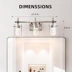 Bathroom Light Fixtures 3-Light, Brushed Nickel Vanity Light Over Mirror Dimmable 3 Color (3000K/4000K/6000K), Eye Protection LED Bathroom Lights Wall lamp Over Mirror with Clear Glass Shade