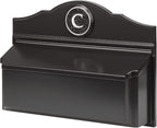Whitehall Custom Wall Mount Mailbox Package - Mail Box with Monogram, Sand Cast Aluminum, Classic Design Black Personalized in Silver
