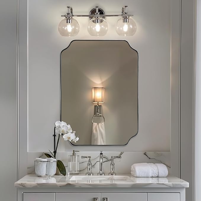 ANDY STAR Chrome Vanity Light, 3-Light Polished Silver Bathroom Light Fixture Over Mirror, Modern Wall Sconce with Clear Glass Shade, Industrial Wall Lighting for Living Room, Bedroom, Hallway, 22.3"