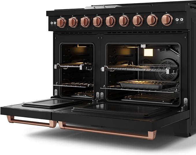 Gordon Ramsay by THOR Kitchen 48 Inch Professional Liquid Propane Range with Tilt Panel Touch Control in Black/Rose Gold