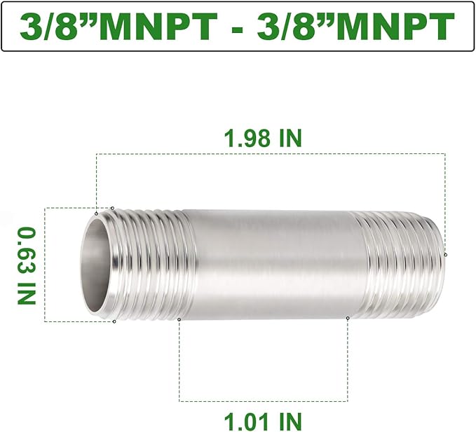 TAISHER 4PCS Stainless Steel Pipe Fittings, 3/8" NPT x 3/8" NPT Male Threaded, 2" Length Nipple Cast Pipe