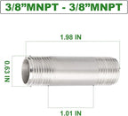 TAISHER 4PCS Stainless Steel Pipe Fittings, 3/8" NPT x 3/8" NPT Male Threaded, 2" Length Nipple Cast Pipe
