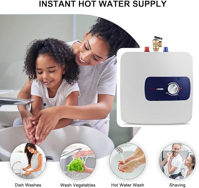 ThermoMate Electric Tank Water Heater, 8.0 Gallon Point of Use Instant Small Hot Water Heater 120V 1440W, Wall or Floor Mounted, Plug-in to Use, UL Listed ES800