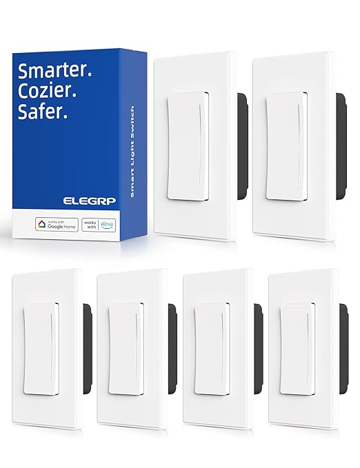 ELEGRP Smart Dimmer Light Switch DTR30, Single Pole or 3 Way, 2.4GHz Wi-Fi Touch Dimmer Compatible with Alexa/Google Assistant, Needs Neutral Wire, No Hub Required, UL and FCC Listed, White, 6 Pack