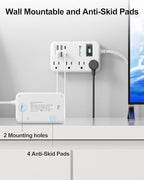 6 USB(2 USB C) Travel Power Strip- Flat Plug Extension Cord 3 Feet with 4.8A 24W USB Charging Station and 4 Outlets, 3 FT Short Extension Cord Portable for Travel Cruise Office College Dorm