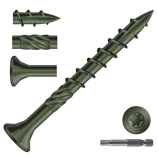 #8 x 1-5/8" Deck Screws (138Pcs) 1lb. Carbon Steel, Green, Flat Head, Rust Resistant epoxy Coated, with T25 Star Bit