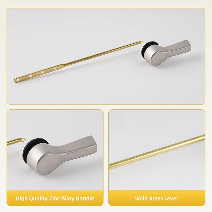 iFealClear 2 Pack Metal Toilet Tank Flush Lever Replacement, Universal Front Mount Handle Toilet Tank Trip Lever with 2 Pieces Stainless Steel Flapper Chains, Brushed Nickel