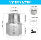 2 pieces NPT1/2 Female to NPT1/2 Male adapter,Reducer Adapter, Fabricate of 304 Stainless Steel.