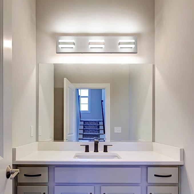 SOLFART Bathroom Vanity Lights Over Mirror Brushed Nickel Bathroom Light Fixture 3 Light Led Lights for Bathrooms Vanity Lights for Bath Nickel