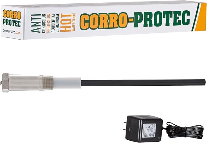 Corro-Protec Powered Anode Rod for Water Heater, 20-Year Warranty, Eliminates Rotten Egg/Sulfur Smell within 24 hours, Stops Corrosion and Reduces Limescale, Electrical Anode Rod Made of Titanium