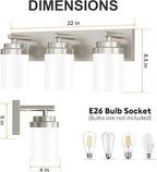 IZORRO Bathroom Vanity Light Fixture, 3-Light 22 Inch Brushed Nickel Bathroom Light Fixtures Over Mirror, with White Glass Shade, Modern Farmhouse Vanity Lights, Rustic Restroom Lighting Fixtures