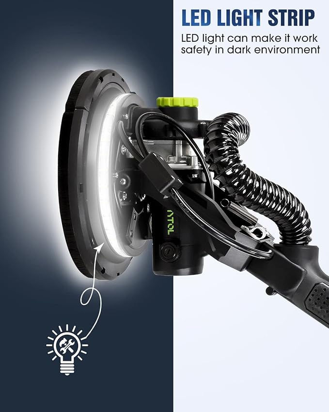 Drywall Sander, 7.2A Electric Drywall Sander with Vacuum Dust Collection, LED Light, 6 Variable Speed Digital Display 900-1800RPM, Foldable & Extendable Handle