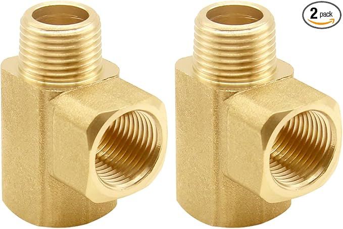 3/8 Inch Brass Tee Pipe Fitting 3/8" NPT Female x 3/8" NPT Female x 3/8" NPT Male for Water/Oil/Gas (Pack of 2)