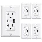 ELEGRP USB Wall Outlets, 20 Amp USB C Wall Outlets Receptacles, Outlets with USB A and USB C Ports, Tamper Resistant Receptacle, Wall Plate Included, UL Listed, 5 Pack, White