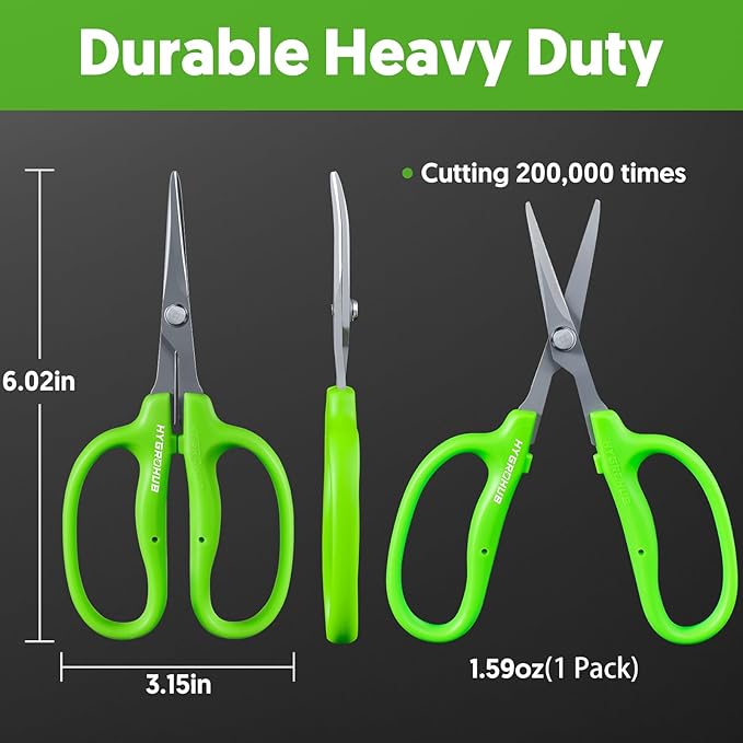 Garden Scissors, 6in Pruning Shears Snips Non-stick Coated Sharp Steel Blades - Gardening Tools Garden Shears for Plants Herb Flowers in Grow Tent and Hydroponics, Curved Blade