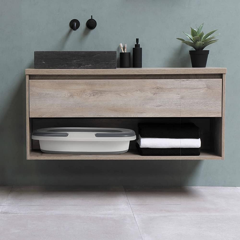 4.2 Gal(16L) Large Collapsible Plastic Bucket with Handle for House Cleaning, Space Saving Outdoor Multiuse Foldable Water Pail/Sink for Camping,Fishing,Ice(Grey)