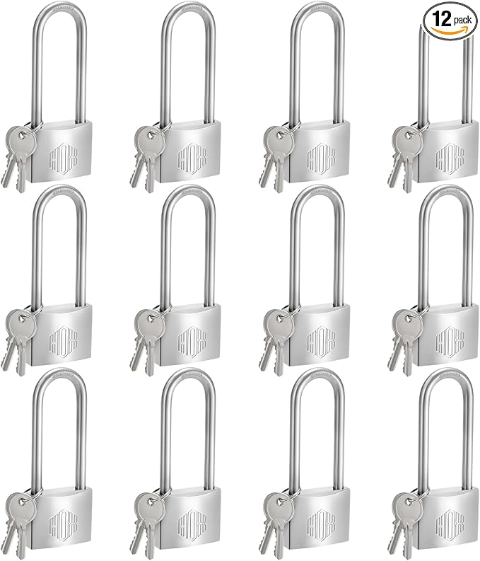 HOX Marine-Grade Rustproof Padlock, Stainless Steel Shackle & Chrome-Plated Brass Body, Weatherproof Outdoor Lock, 2.5-Inch Long Shackle, 12-Pack