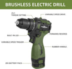 17V Brushless Screwdriver Drill Set, 140Nm Cordless Impact Driver & 55Nm Electric Drill with 3 Adjustable Speed, 2 Batteries and Led Work Light