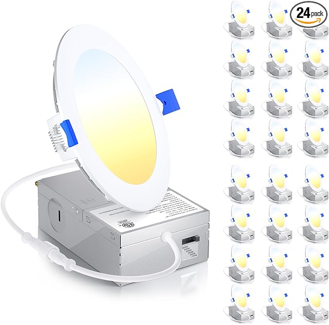 Ensenior 24 Pack 4 Inch LED Recessed Ceiling Light, Dimmable, 2700K-6000K 6CCT, 750LM 9W 120V, High Brightness Canless Wafer Downlight - ETL&FCC&IC