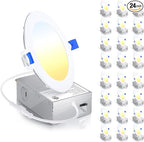 Ensenior 24 Pack 4 Inch LED Recessed Ceiling Light, Dimmable, 2700K-6000K 6CCT, 750LM 9W 120V, High Brightness Canless Wafer Downlight - ETL&FCC&IC