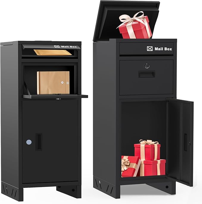 Package Delivery Boxes for Outside, Parcel Drop Boxes with Lock, Custom Address Stickers Package Drop Boxes for Outside is Weatherproof,Package Delivery Box for Porch,No Installation(17.5*18*43.5 in)