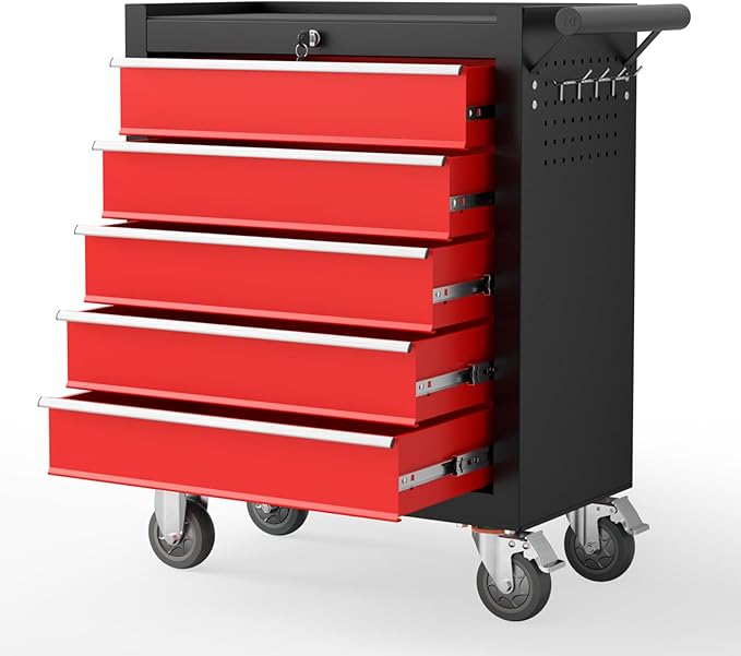 5 Drawers Rolling Tool Chest with Wheels, Portable Rolling Tool Boxes with Wheels, Tool Box Storage Cabinet with Locking System for Garage (BlackRed, 5 Drawers)