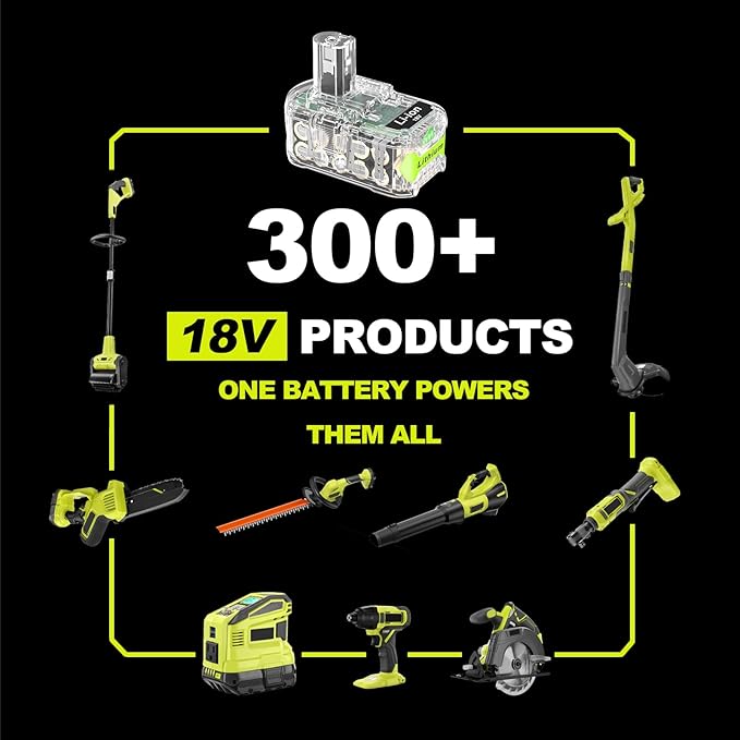 5000mAh High-Capacity Replacement for Ryobi 18V Battery P102 P103 P104 P105 P107 P108, Compatible with Ryobi ONE+ 18V Cordless Power Tools and Charger(Transparent)