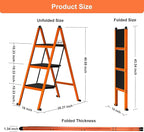 3 Step Ladder,Aluminum Ultra Thin Folding Step Stool,400 Lbs Capacity Heavy Duty with Anti-Slip Sturdy and Wide Tread,Closet Slim Step for Home,Kitchen and Office,Space Saving (Orange, 3-Step)