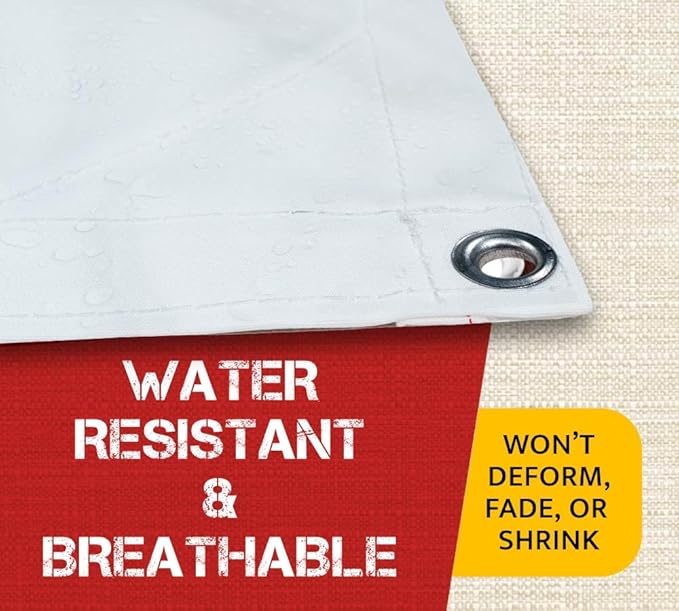 Mytee Products 12' x 20' White Canvas Tarp 12oz - Water Resistant & Breathable - Heavy Duty Tarps - Multipurpose Tarpaulin Cover for Camping Tent