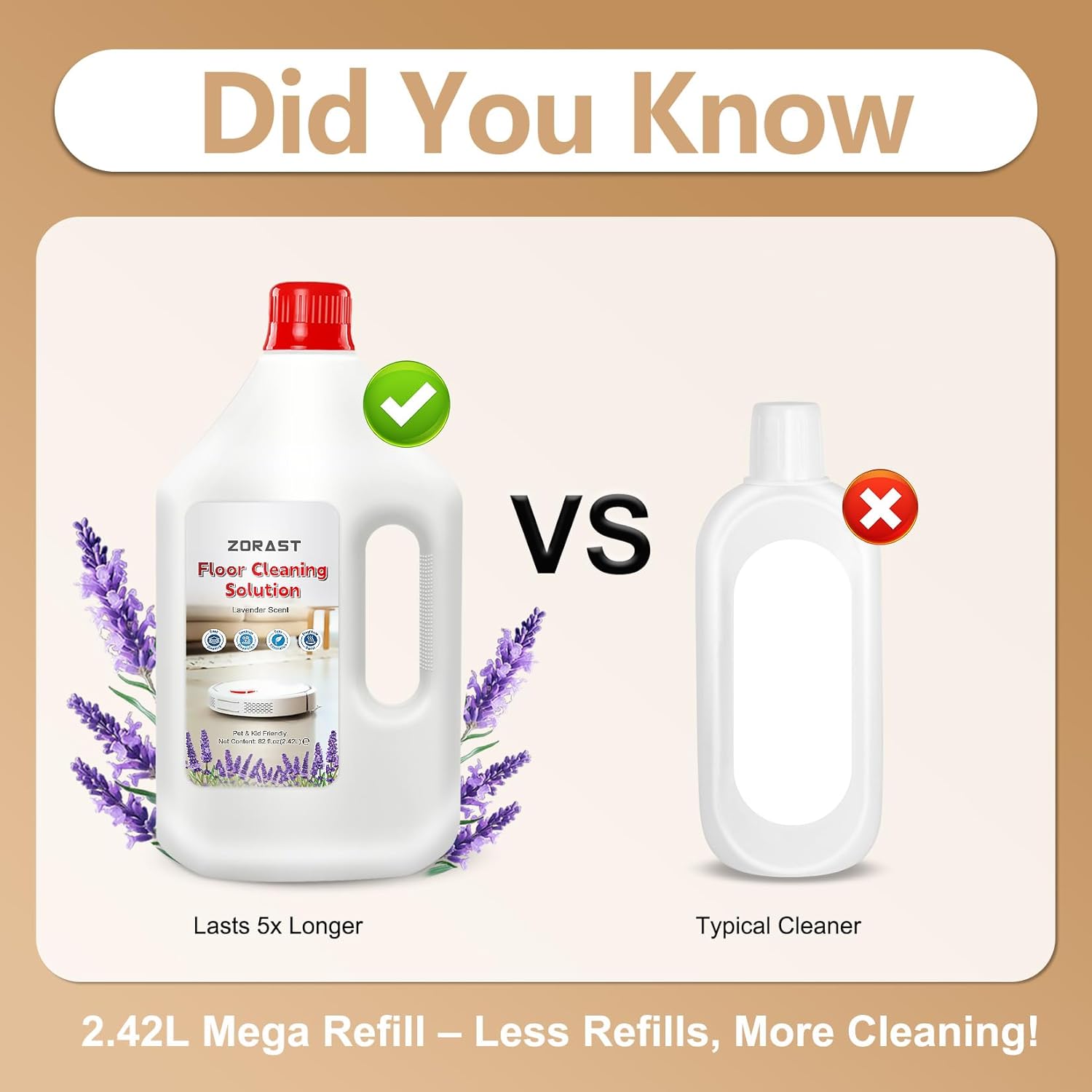 Lavender Scent Floor Cleaning Solution, Compatible with All Roborock Mopping Robots (S7, S8, Qrevo, Q7, Q8 series) Deep Cleans for Multiple Hard Floors Stain-Busting & Fresh-Scented