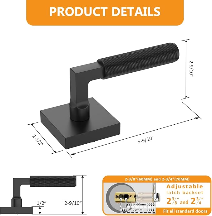 Amerdeco 1 Pack Matte Black Passage Door Handles,Heavy Duty Non-Locking Door Lever for Hall, Closet,Office Area, Shopping Malls AM0021