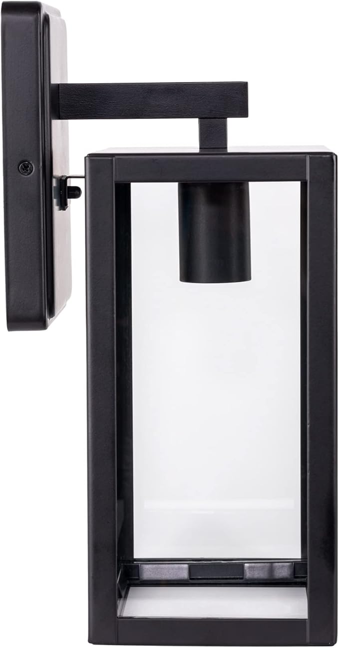 LIT-PaTH Outdoor Wall Lantern, Wall Sconce as Porch Lighting Fixture, E26 Medium Base Max 60W, Anti-Rust Metal with Glass Shade, Black, 2-Pack